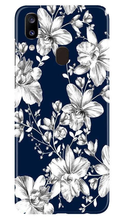 White flowers Blue Background Case for Samsung Galaxy A20