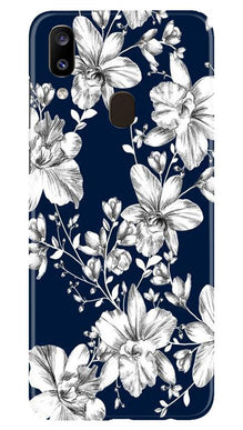 White flowers Blue Background Mobile Back Case for Samsung Galaxy A20 (Design - 14)