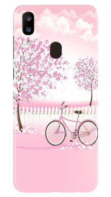 Pink Flowers Cycle Mobile Back Case for Samsung Galaxy A20  (Design - 102)