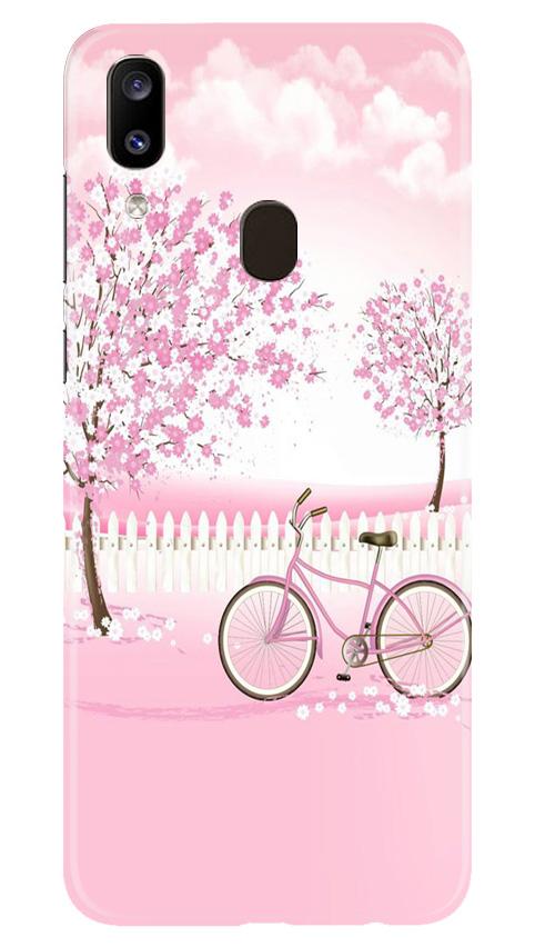Pink Flowers Cycle Case for Samsung Galaxy A20  (Design - 102)