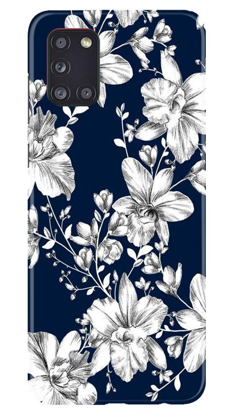 White flowers Blue Background Case for Samsung Galaxy A31