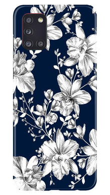 White flowers Blue Background Mobile Back Case for Samsung Galaxy A31 (Design - 14)