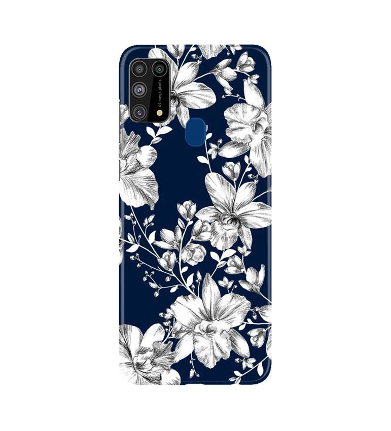 White flowers Blue Background Case for Samsung Galaxy M31