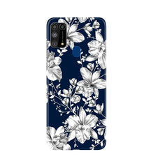 White flowers Blue Background Mobile Back Case for Samsung Galaxy M31 (Design - 14)