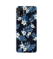 White flowers Blue Background2 Mobile Back Case for Samsung Galaxy M31 (Design - 15)