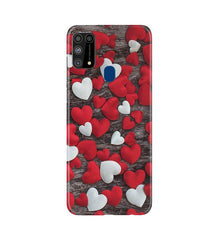 Red White Hearts Mobile Back Case for Samsung Galaxy M31  (Design - 105)