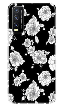 White flowers Black Background Mobile Back Case for Vivo Y20G (Design - 9)