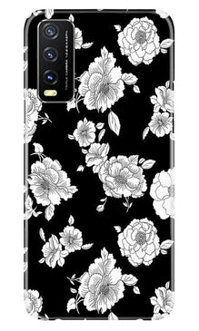 White flowers Black Background Mobile Back Case for Vivo Y20 (Design - 9)
