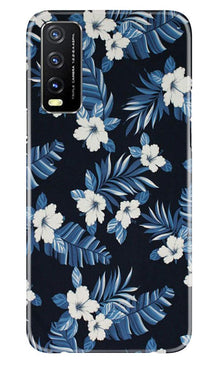 White flowers Blue Background2 Mobile Back Case for Vivo Y20 (Design - 15)