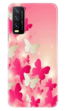White Pick Butterflies Mobile Back Case for Vivo Y20G (Design - 28)