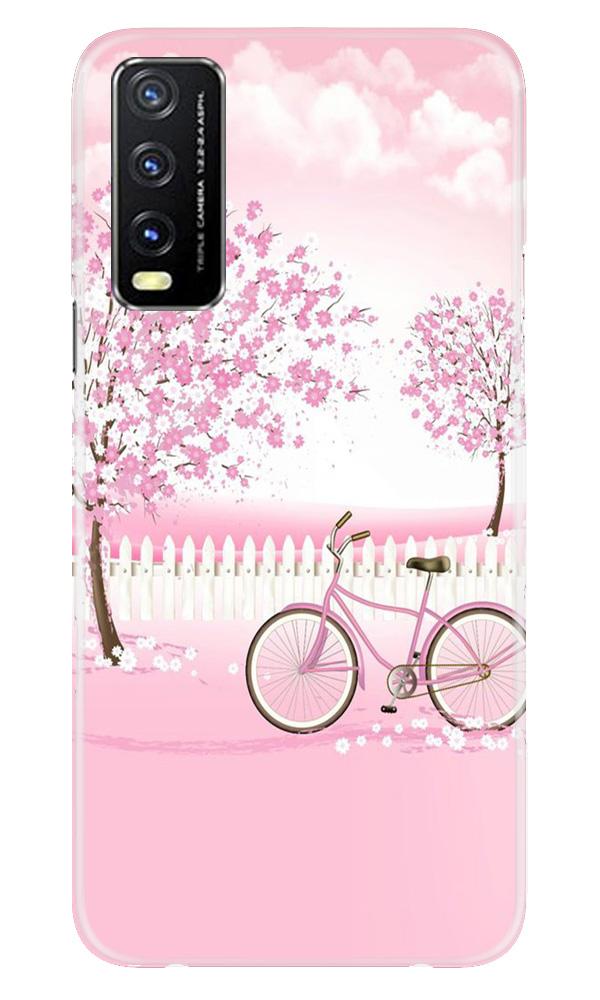 Pink Flowers Cycle Case for Vivo Y20i(Design - 102)