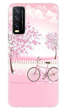 Pink Flowers Cycle Mobile Back Case for Vivo Y20i  (Design - 102)