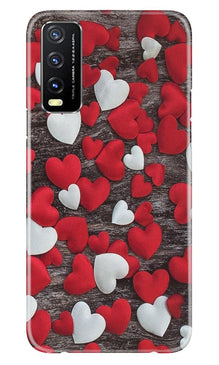 Red White Hearts Mobile Back Case for Vivo Y20i  (Design - 105)
