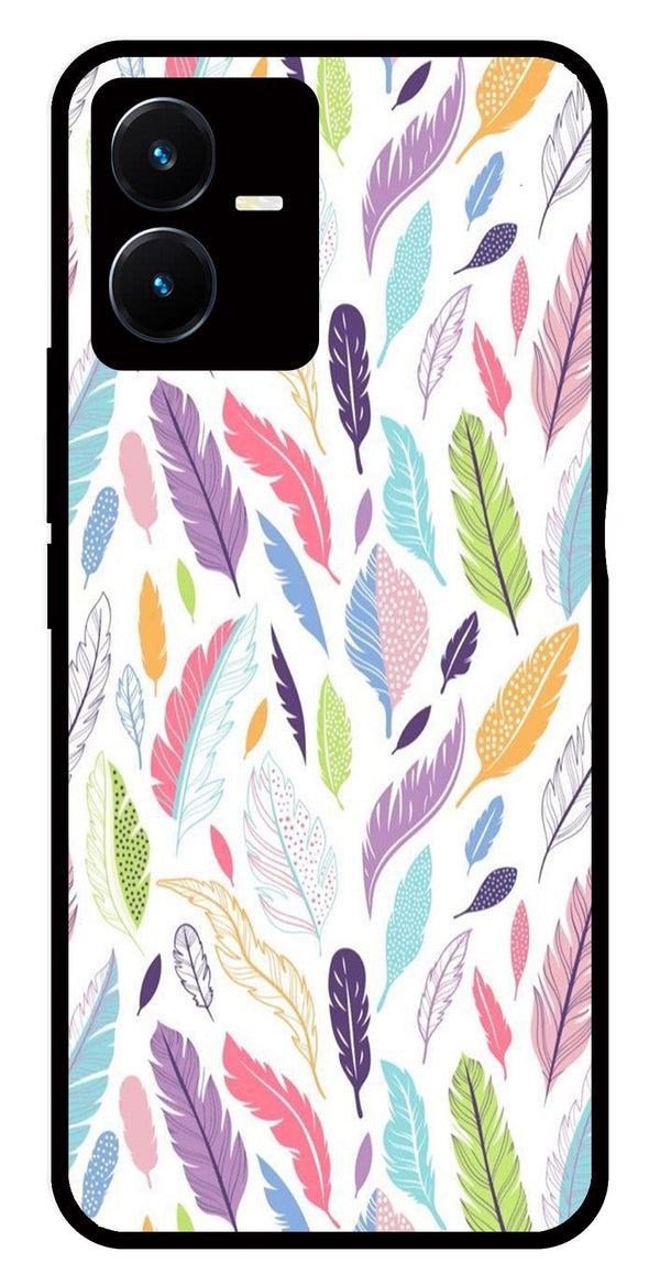 Colorful Feathers Metal Mobile Case for Vivo Y22s   (Design No -06)