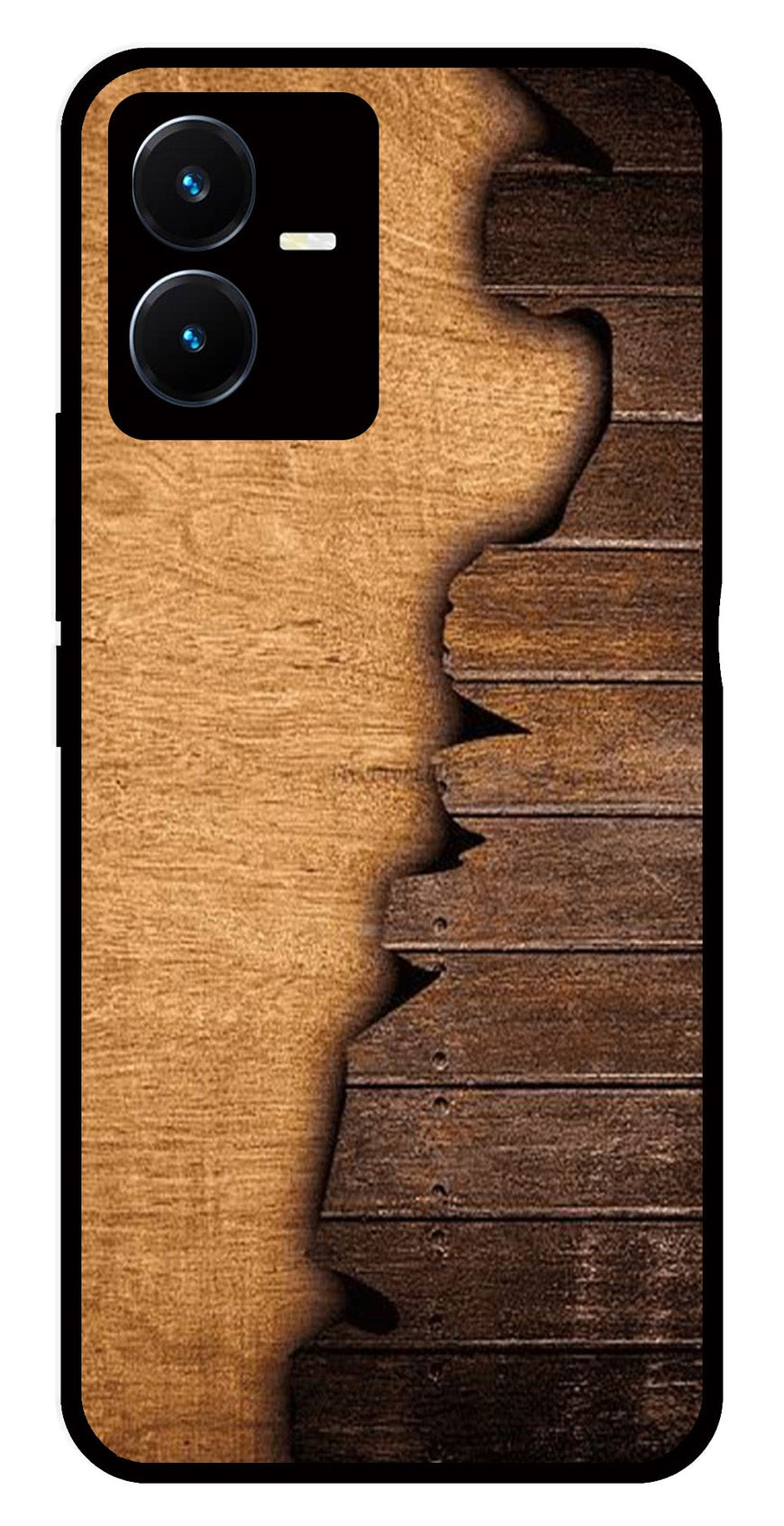 Wooden Design Metal Mobile Case for Vivo Y22s   (Design No -13)