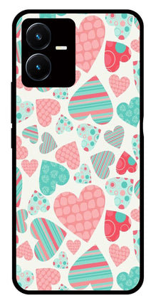 Hearts Pattern Metal Mobile Case for Vivo Y22s