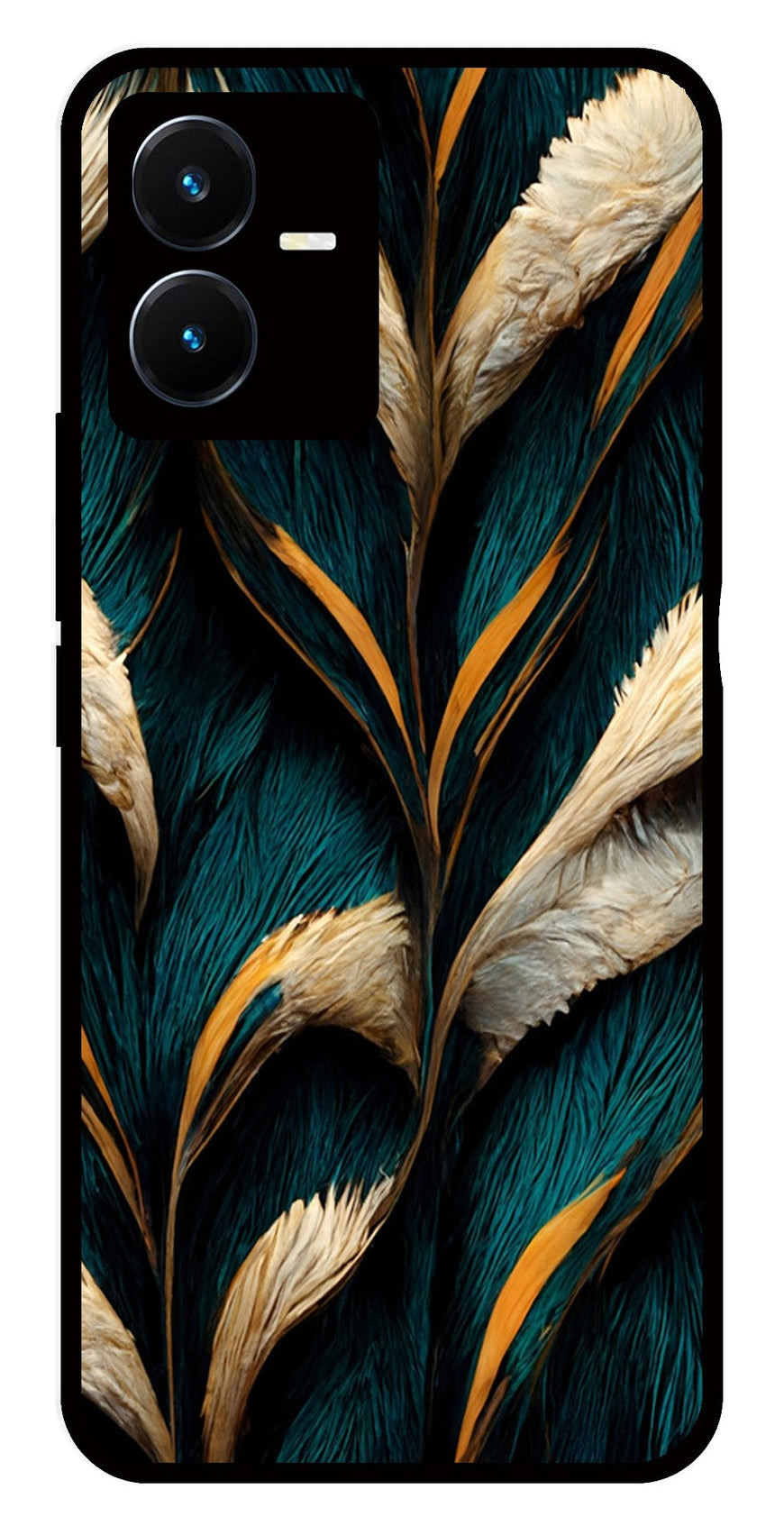 Feathers Metal Mobile Case for Vivo Y22s   (Design No -30)