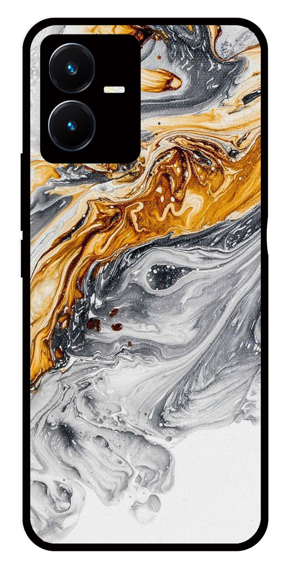 Marble Pattern Metal Mobile Case for Vivo Y22s   (Design No -36)