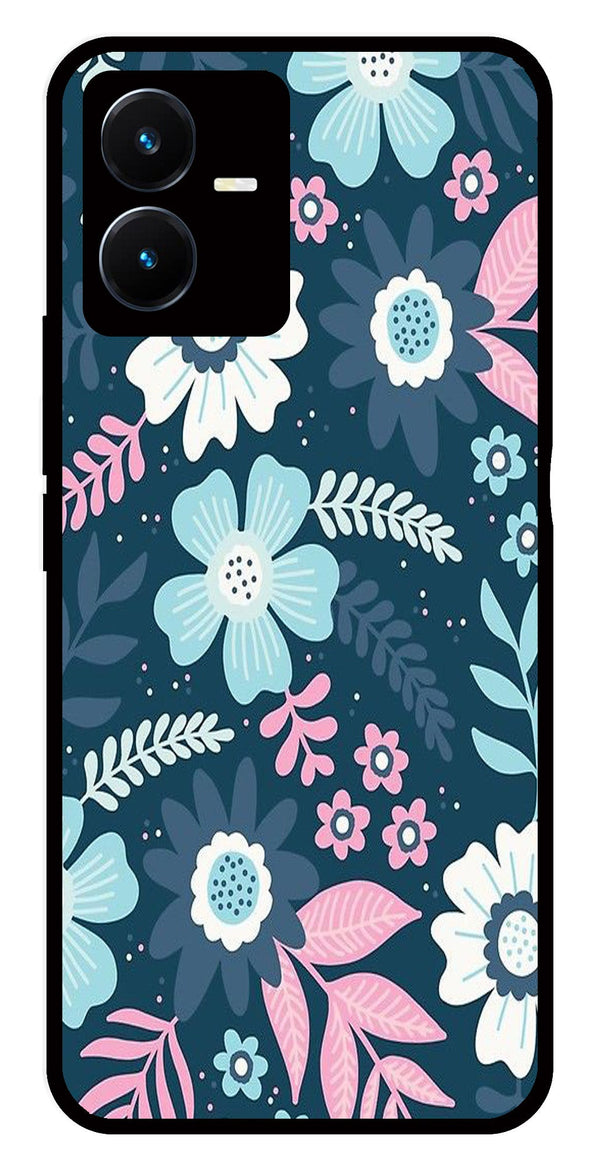 Flower Leaves Design Metal Mobile Case for Vivo Y22s   (Design No -50)