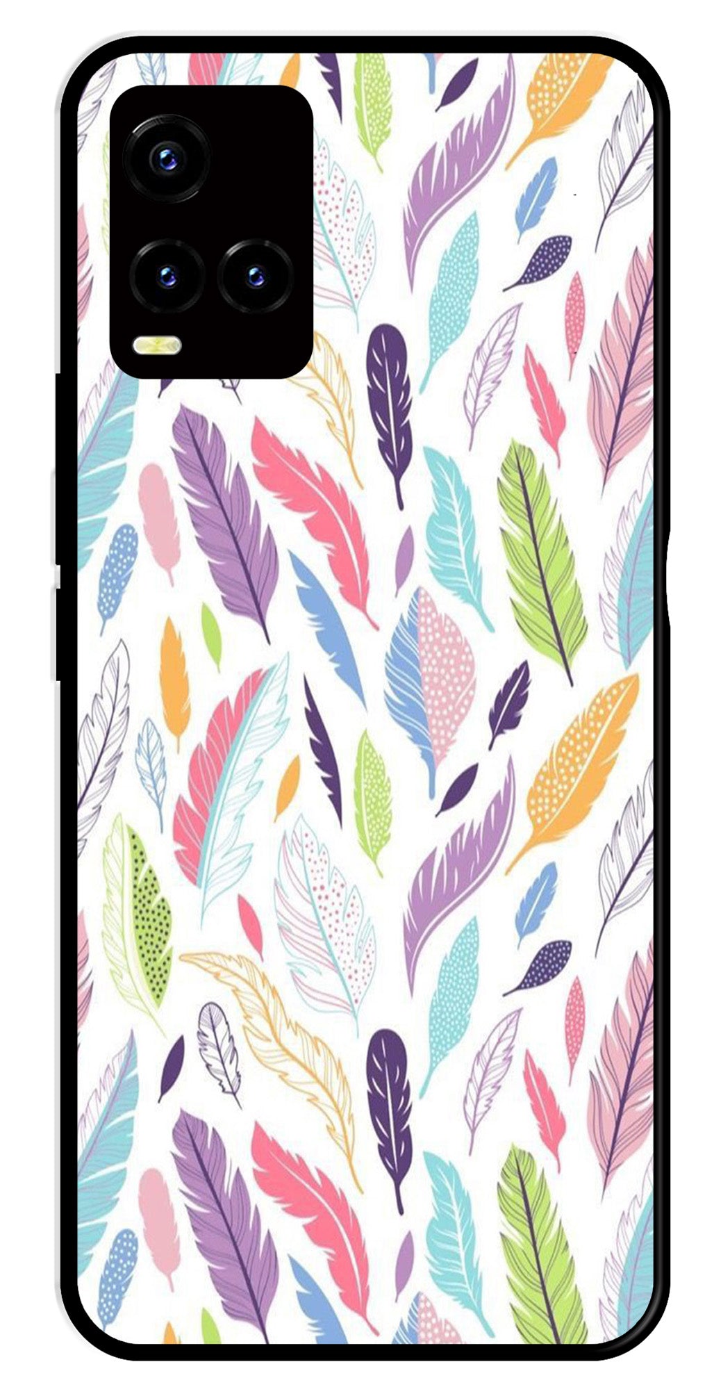 Colorful Feathers Metal Mobile Case for Vivo Y33s   (Design No -06)