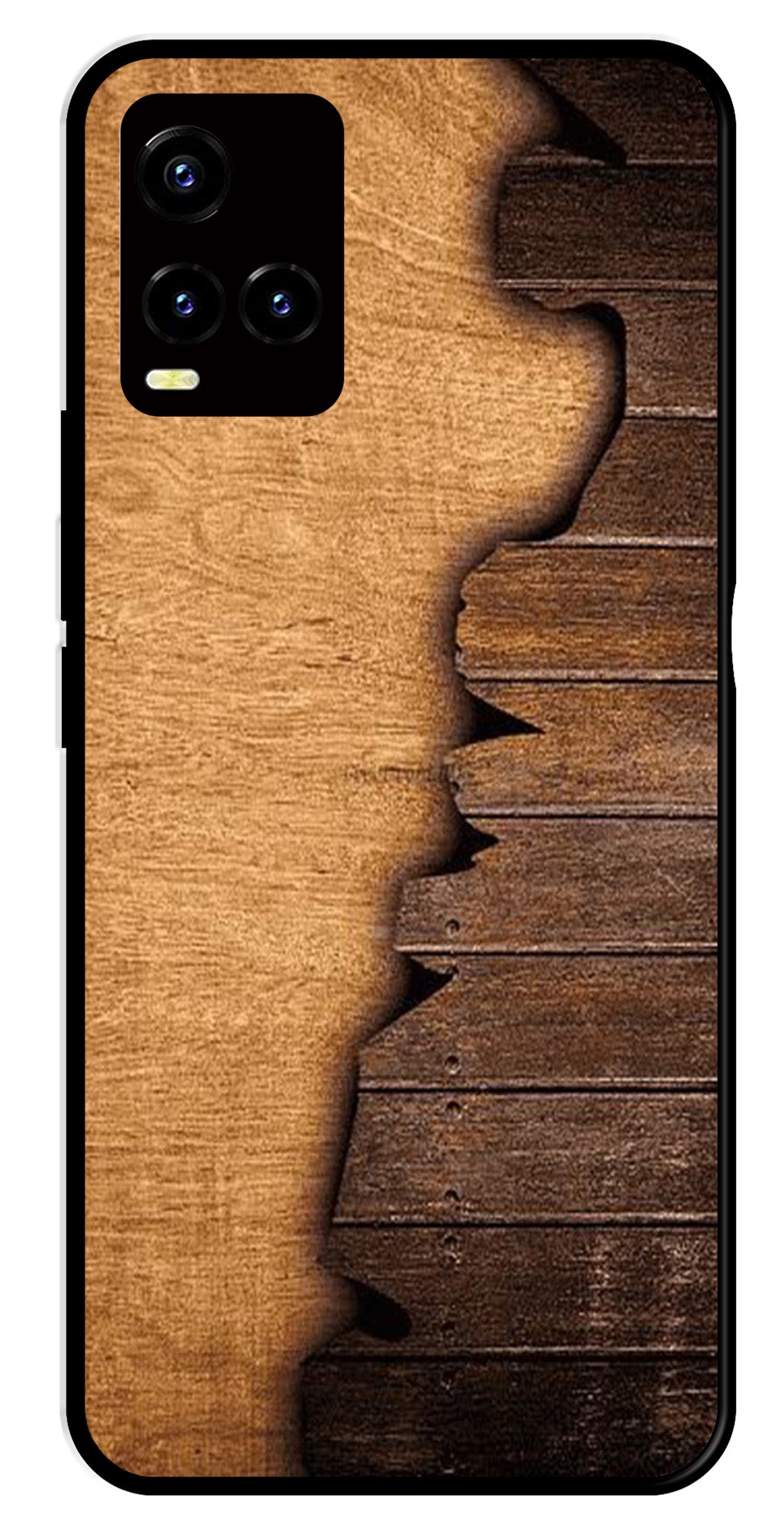Wooden Design Metal Mobile Case for Vivo Y33s   (Design No -13)