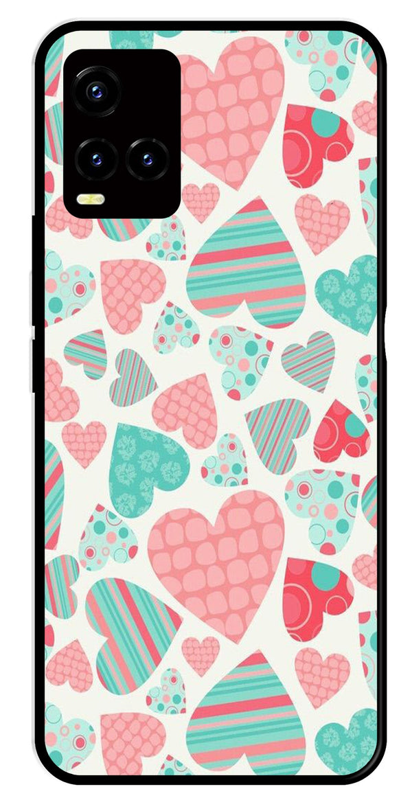 Hearts Pattern Metal Mobile Case for Vivo Y21   (Design No -22)