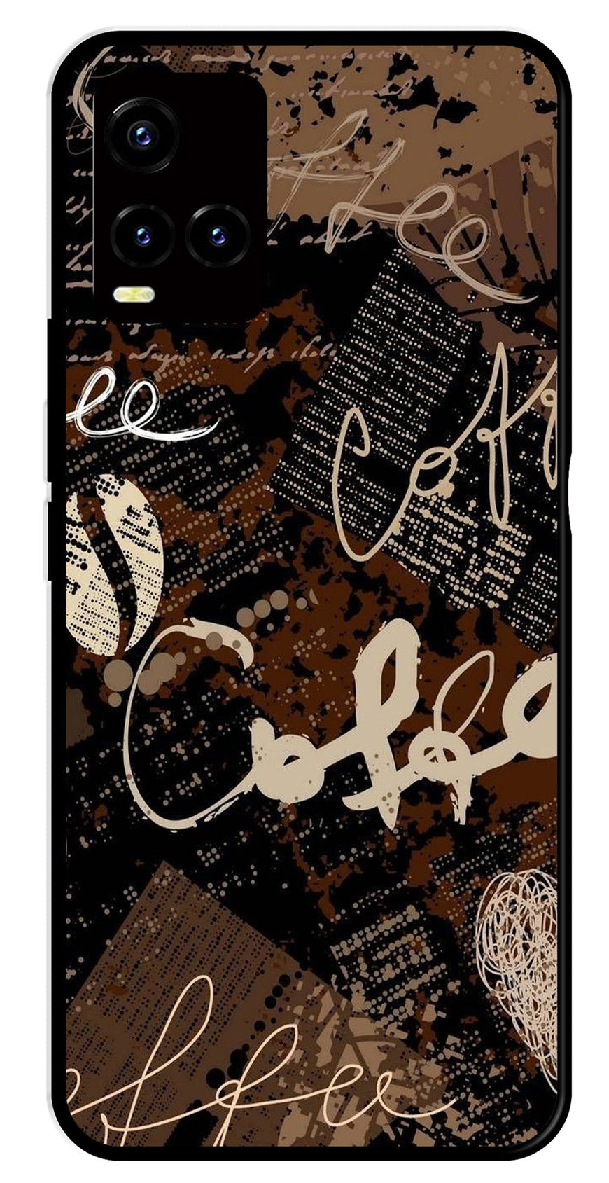 Coffee Pattern Metal Mobile Case for Vivo Y21   (Design No -37)