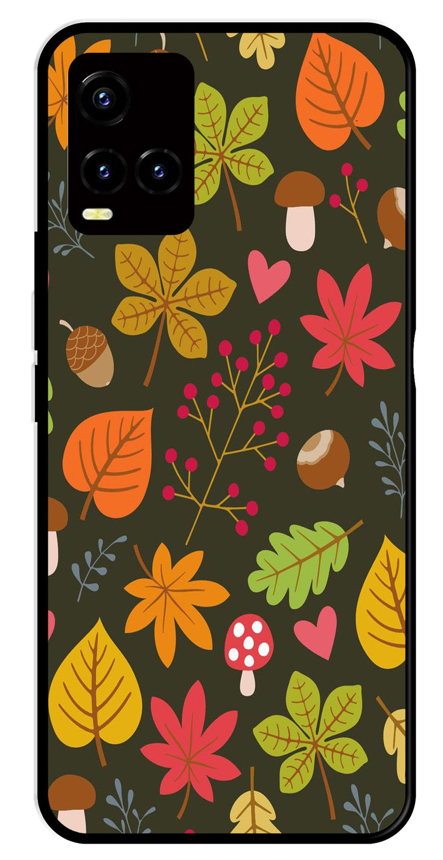 Leaves Design Metal Mobile Case for Vivo Y21   (Design No -51)
