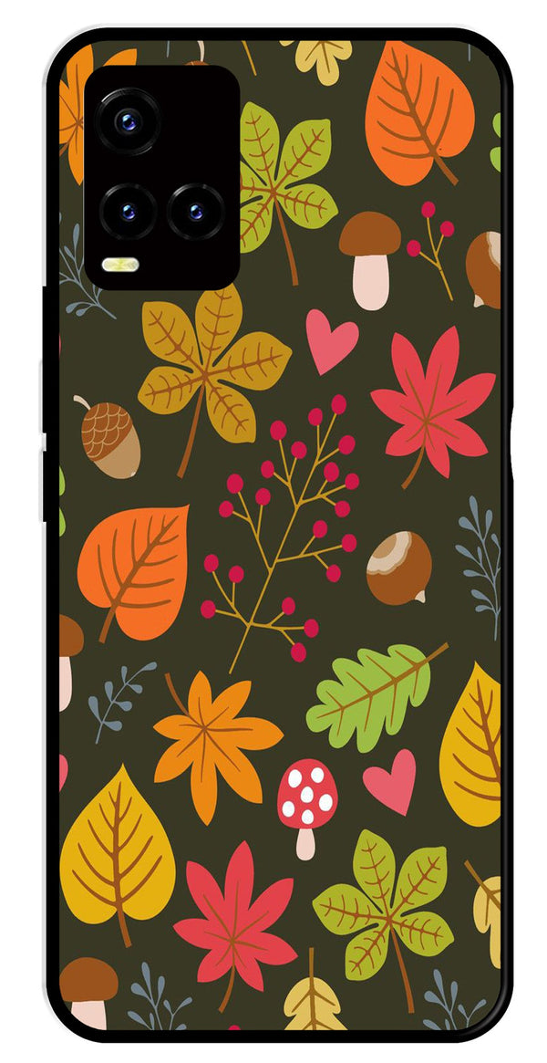 Leaves Design Metal Mobile Case for Vivo Y33s   (Design No -51)